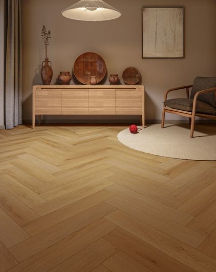 Каменно-полимерный ламинат (SPC) My Step Aqua Herringbone Cork - (EWH-7136)